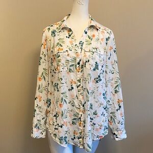 Lord & Taylor Floral Button-Down Shirt - White, Green, Orange